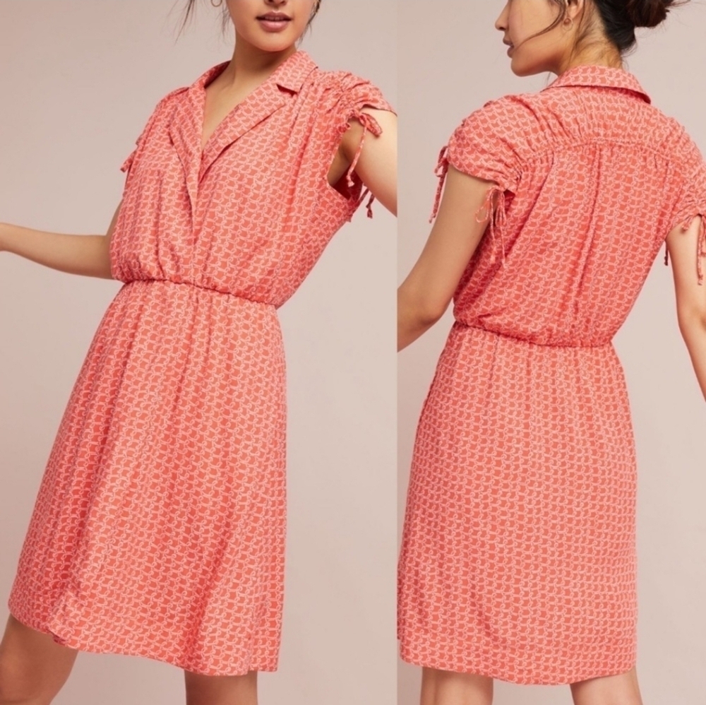 MAEVE ANTHROPOLOGIE CARLOTTA RUCHED SHIRTDRESS PULLOVER ORANGE SZ S